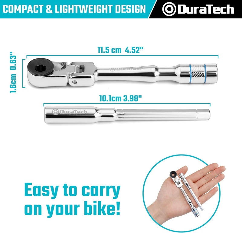 DURATECH 1/4" Flex Head T-Handle Ratchet, Mini Ratchet Wrench with Hex Bit Extension Set and Sokcet Adapter, Suits Standard 1/4" Hex Bits, Portable and Versatile Repair Tool for Tight Spaces - Image 2